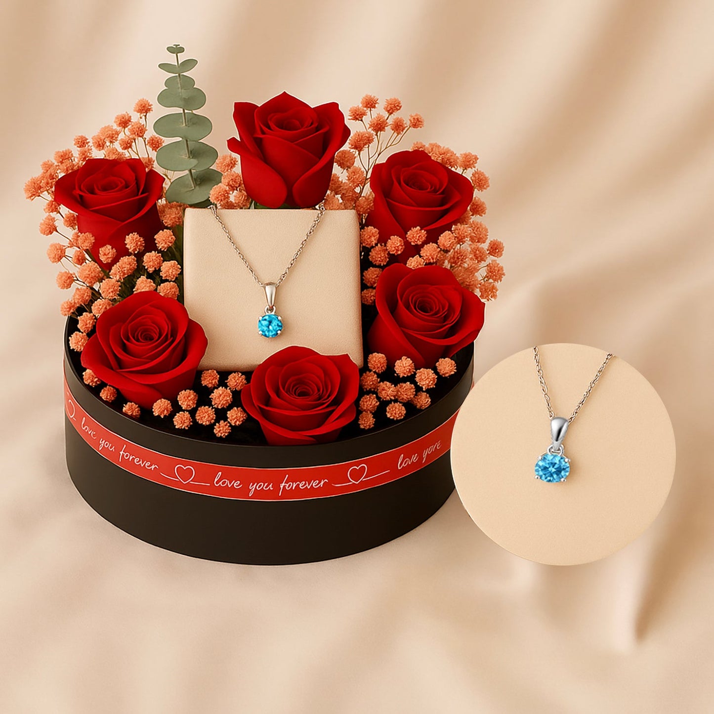 Blue Glow Silver Necklace with Rosy Desire Gift Box