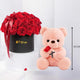 باقة ورود حمراء فاخرة مع دب وردي رائع