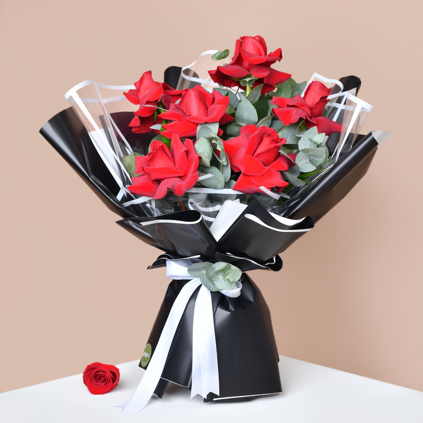 Elegant Bouquet of 6 Red Roses with Gypsophila and Eucalyptus