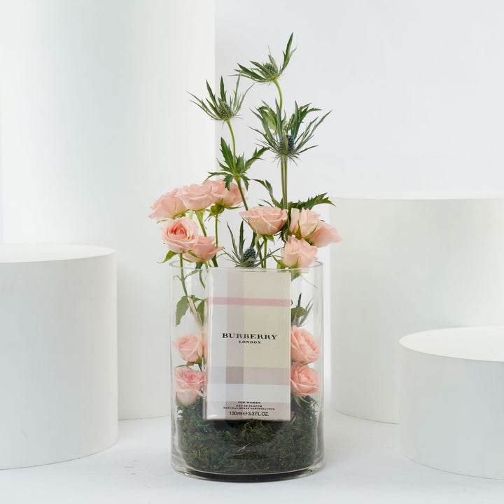 Burberry London Perfume for Her with Elegant Baby Rose Vase Set