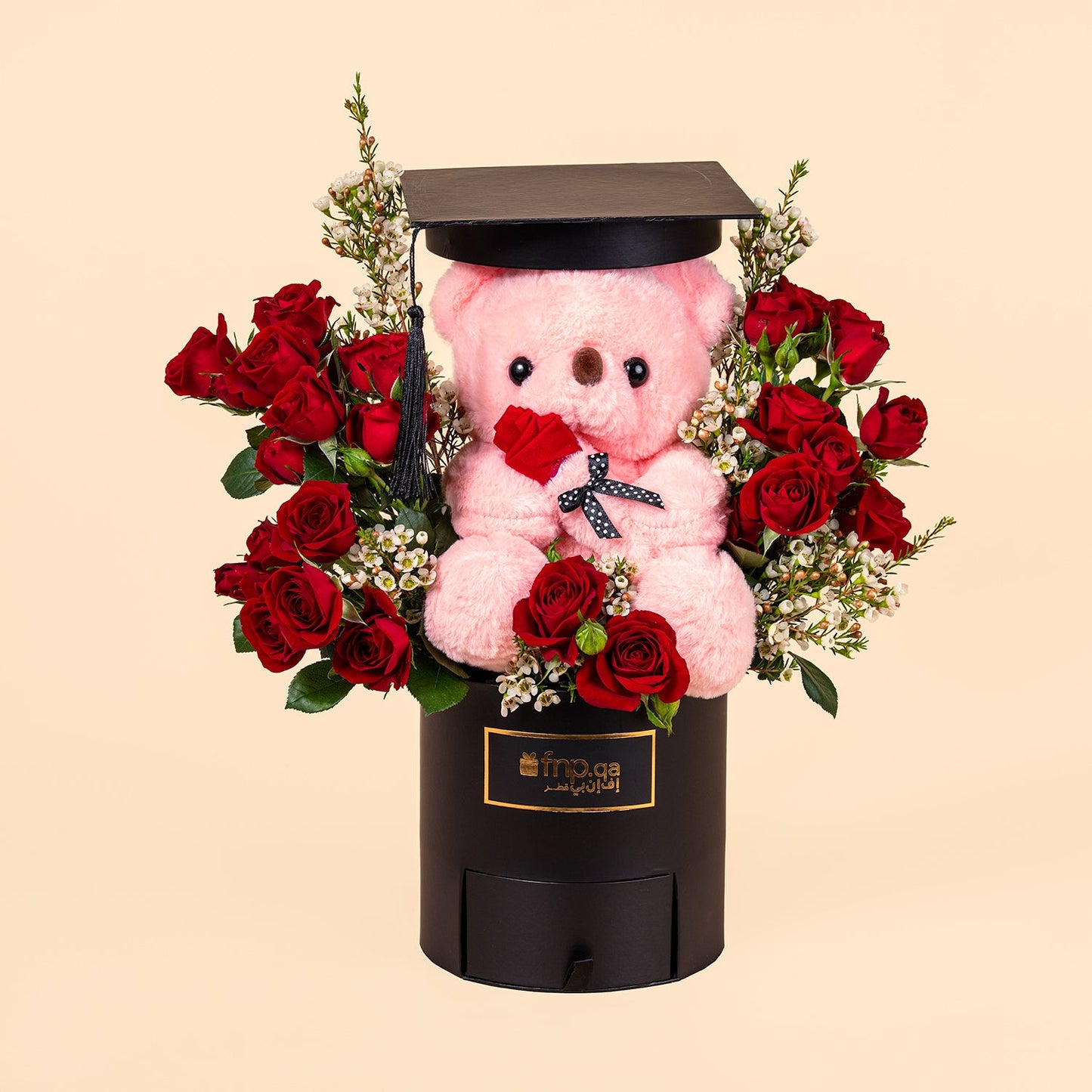Graduation Celebration Gift: Roses, Teddy Bear & Chocolates