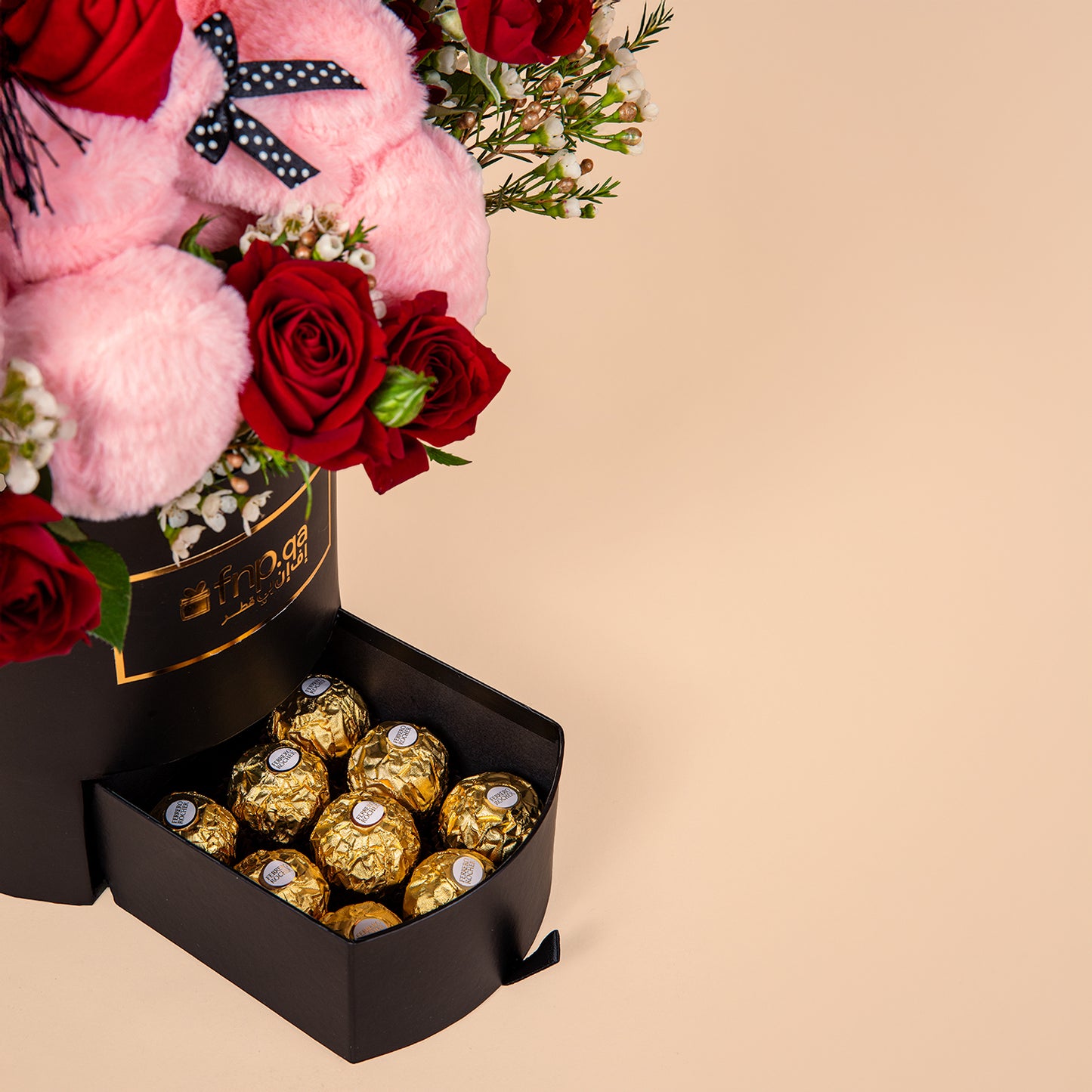 Graduation Celebration Gift: Roses, Teddy Bear & Chocolates
