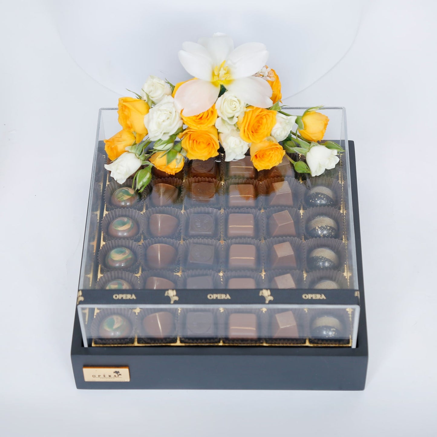 Exquisite Chocolate Charm Delight Box with Fresh Floral Elegance