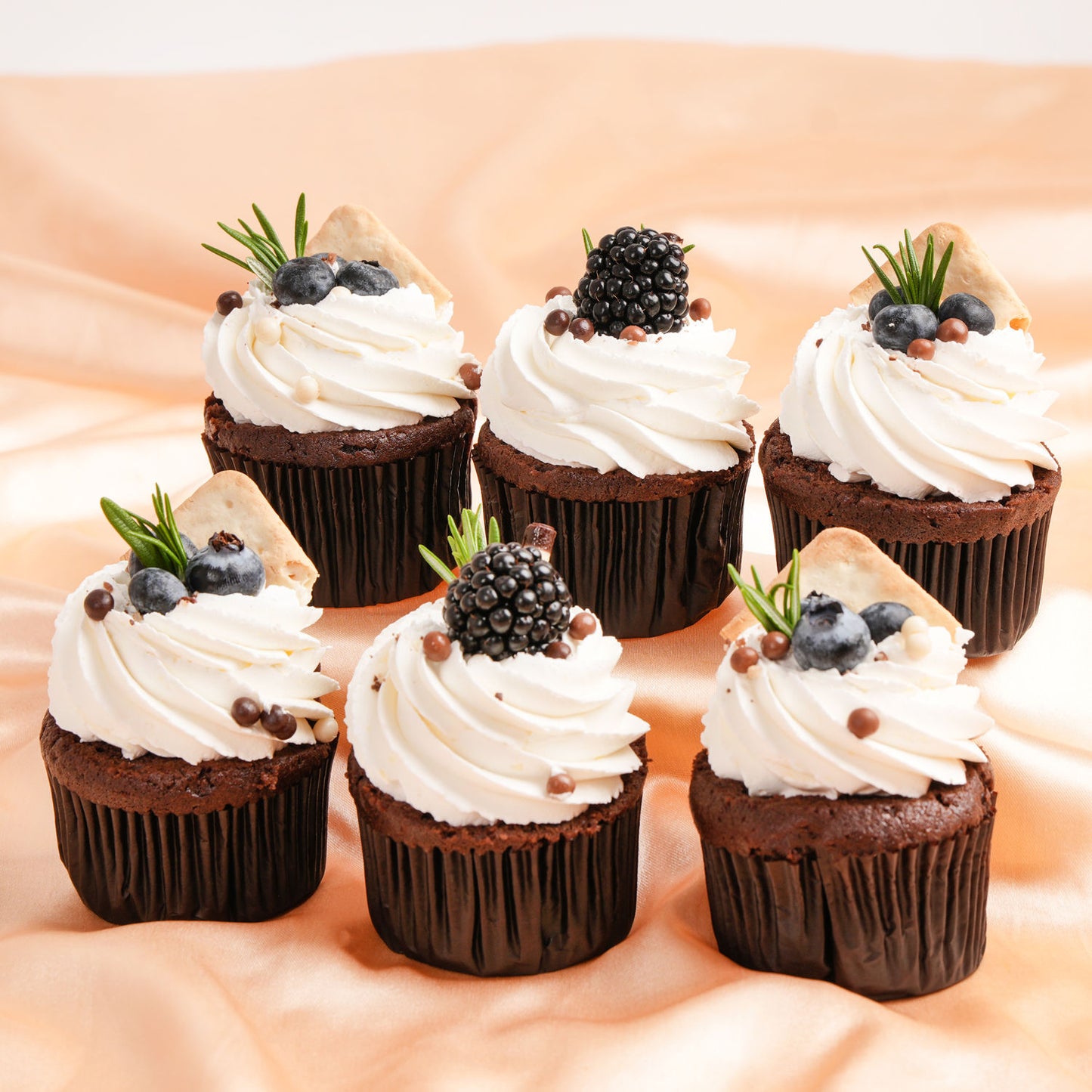 Gourmet Chocolate Cupcakes with Cream Cheese Frosting - 6 Pieces