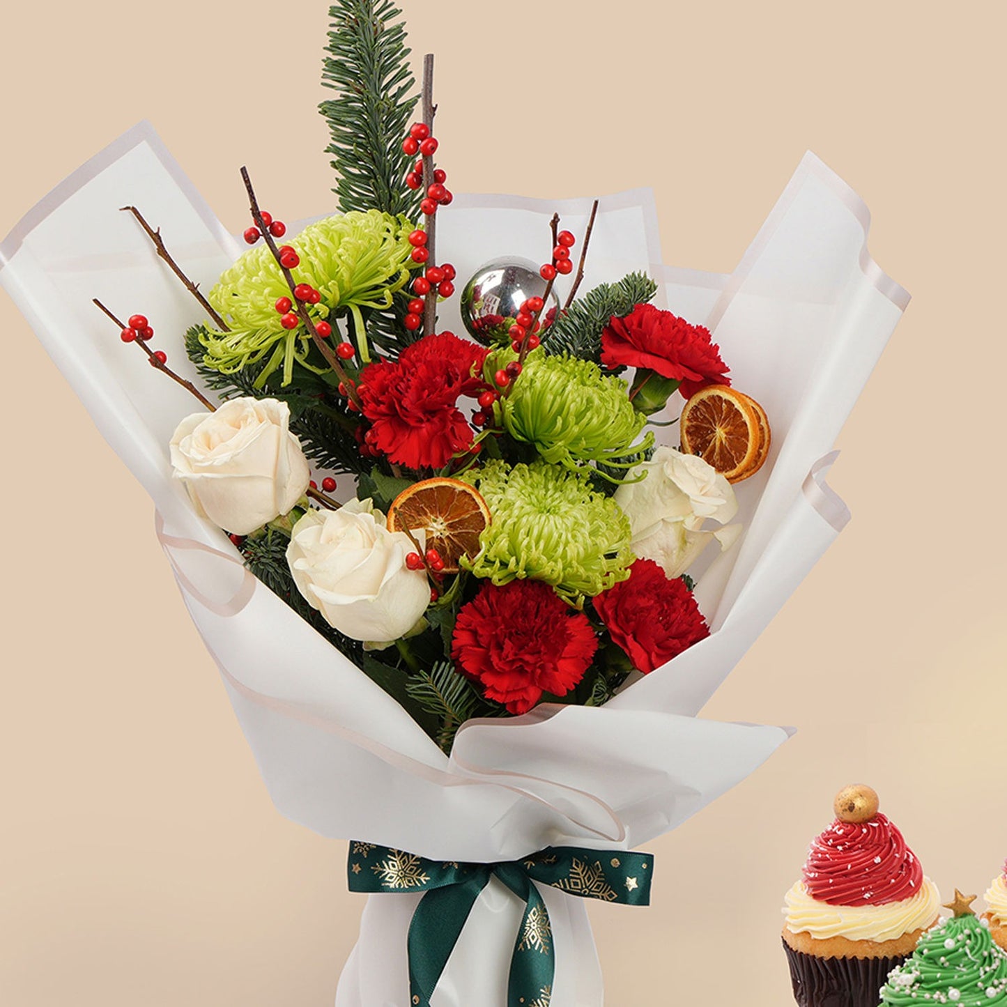 Christmas Cupcake and Floral Gift Combo
