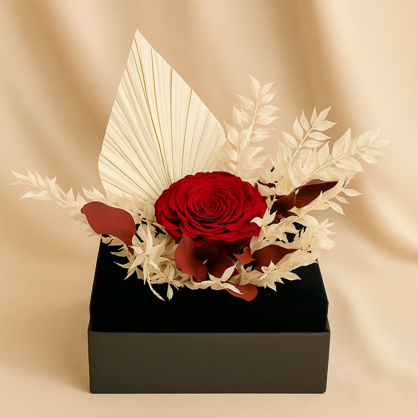 Elegant Red Rose and Italian Ruscus Gift Box