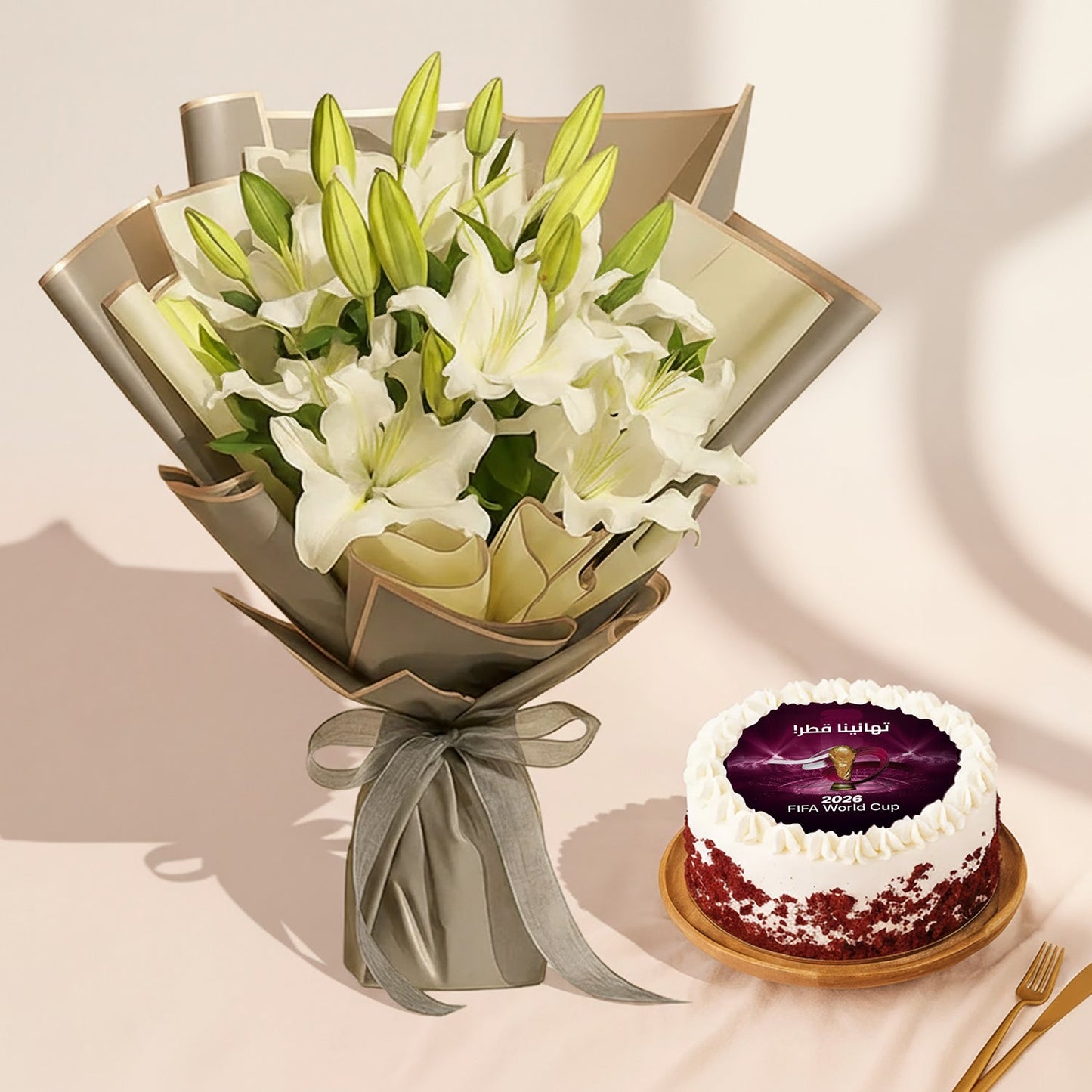 Congratulations Qatar Flower & Cake Combo | Arabic
