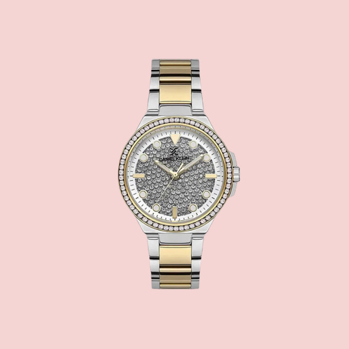 ساعة دانيال كلاين بريميوم نسائية ذهبية وفضية بعقارب | سوار أنيق من الستانلس ستيل