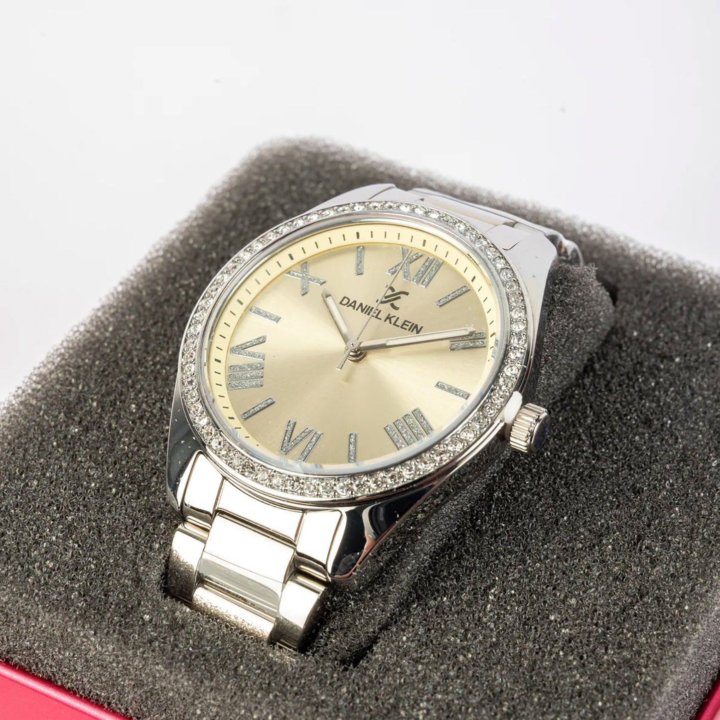 Daniel Klein Women's Classic Watch – Elegant Gold Dial & Crystal Bezel