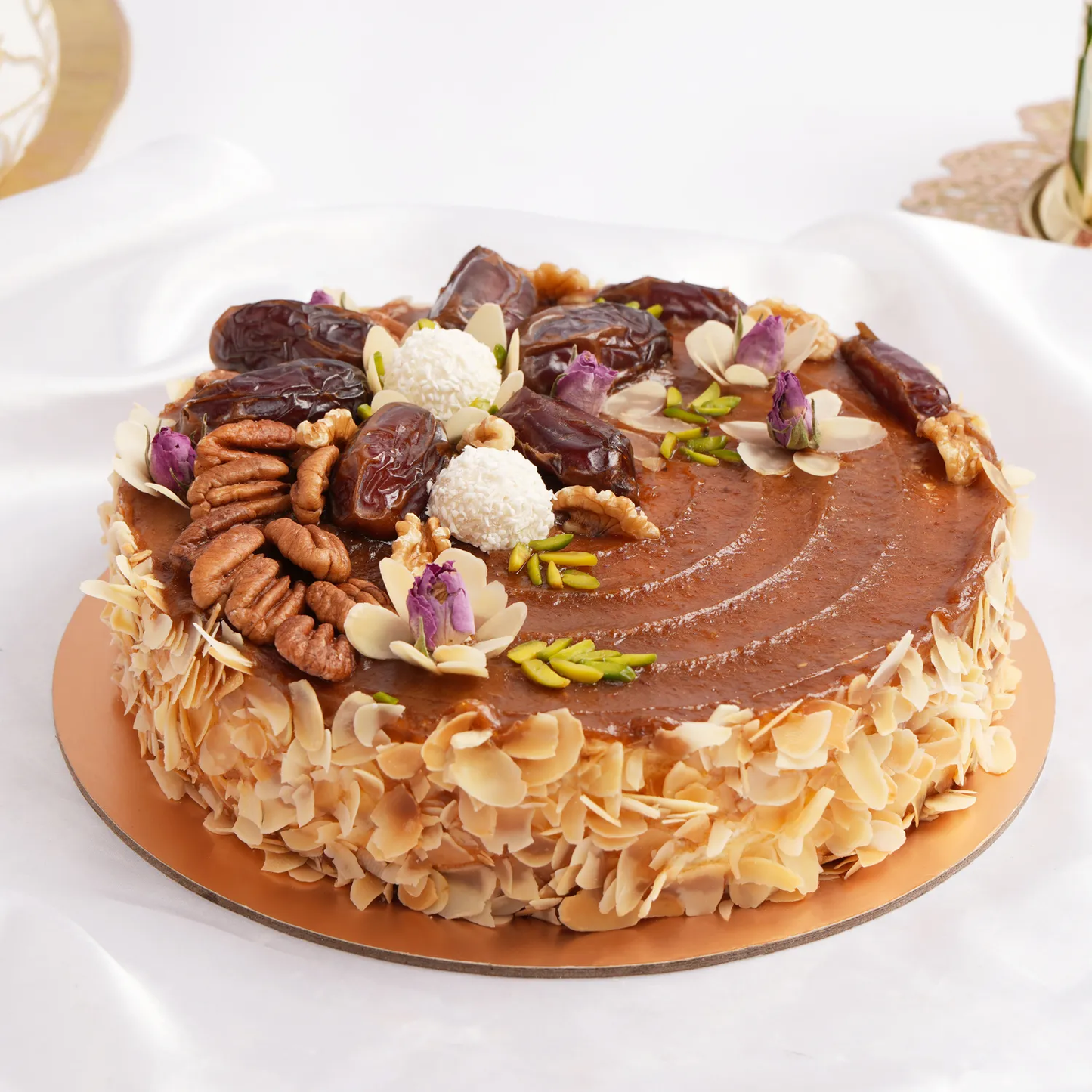Exquisite Dates Cake with Nutty Garnish