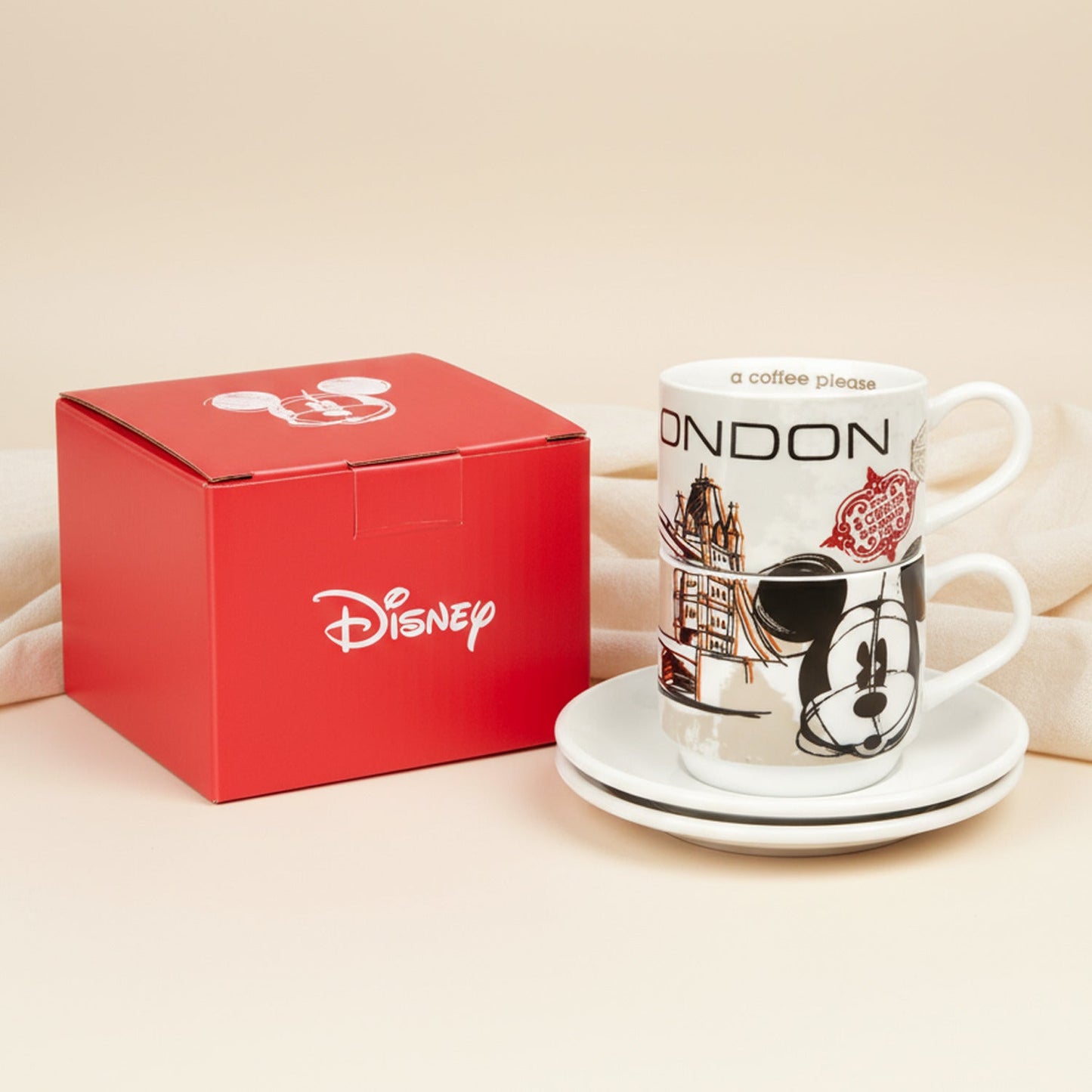 Disney Mickey Mouse City Espresso Cups London Edition | Set of 2 with Saucers