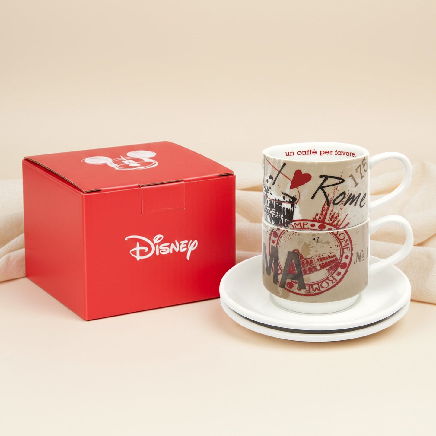 Disney Mickey Mouse City Espresso Cups Rome Edition | Set of 2 with Saucers