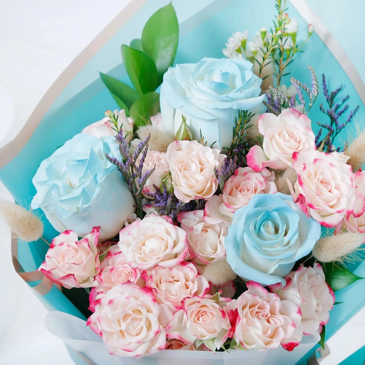 Empire Chocolate | Luxurious Baby Blue Chocolate Box with 16 Assorted Pieces & Elegant Hand Bouquet