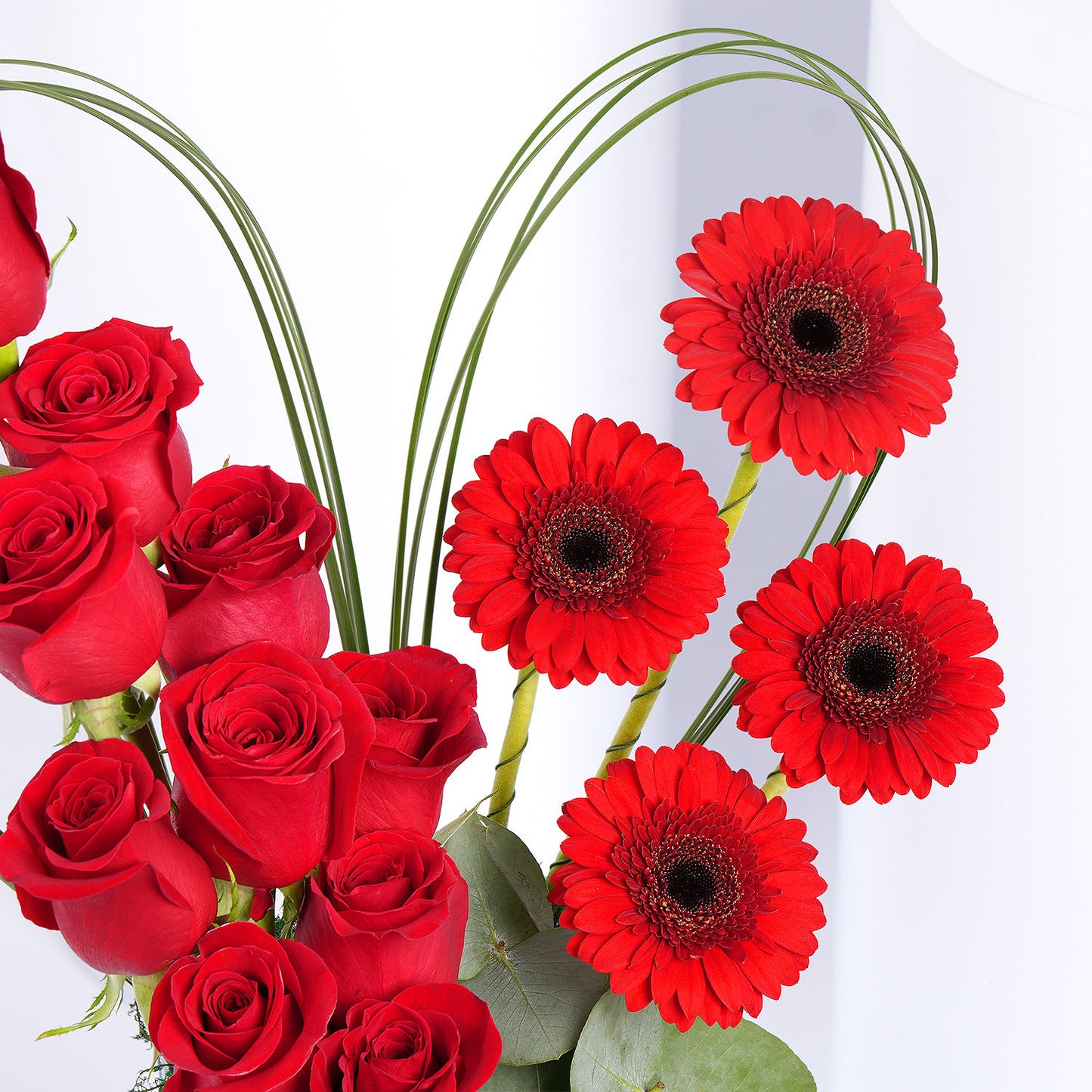 Eternal Love Blooms & Vase - Red Roses and Gerberas Arrangement