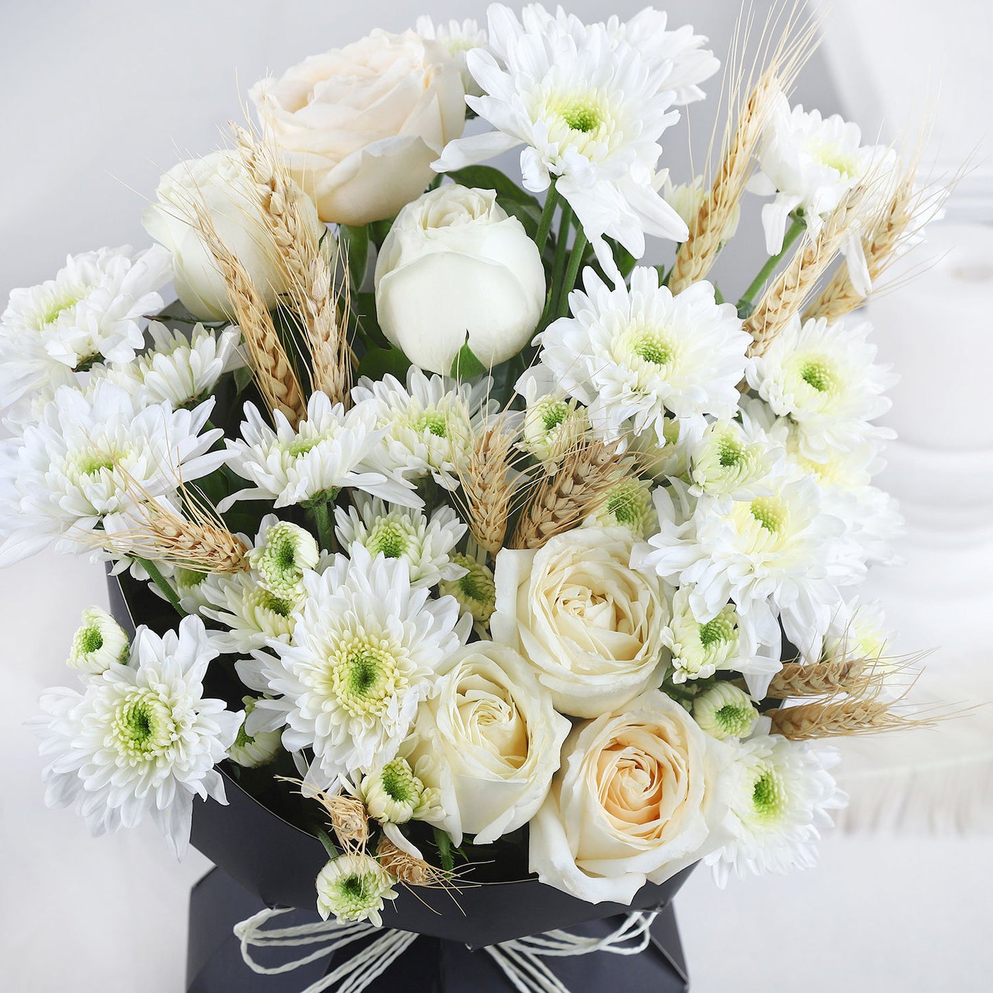 Ethereal Blooms: Elegant White Rose and Daisy Arrangement