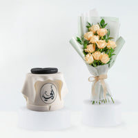 Elegant Father's Day Gift: Peach Roses & Chocolate Cake