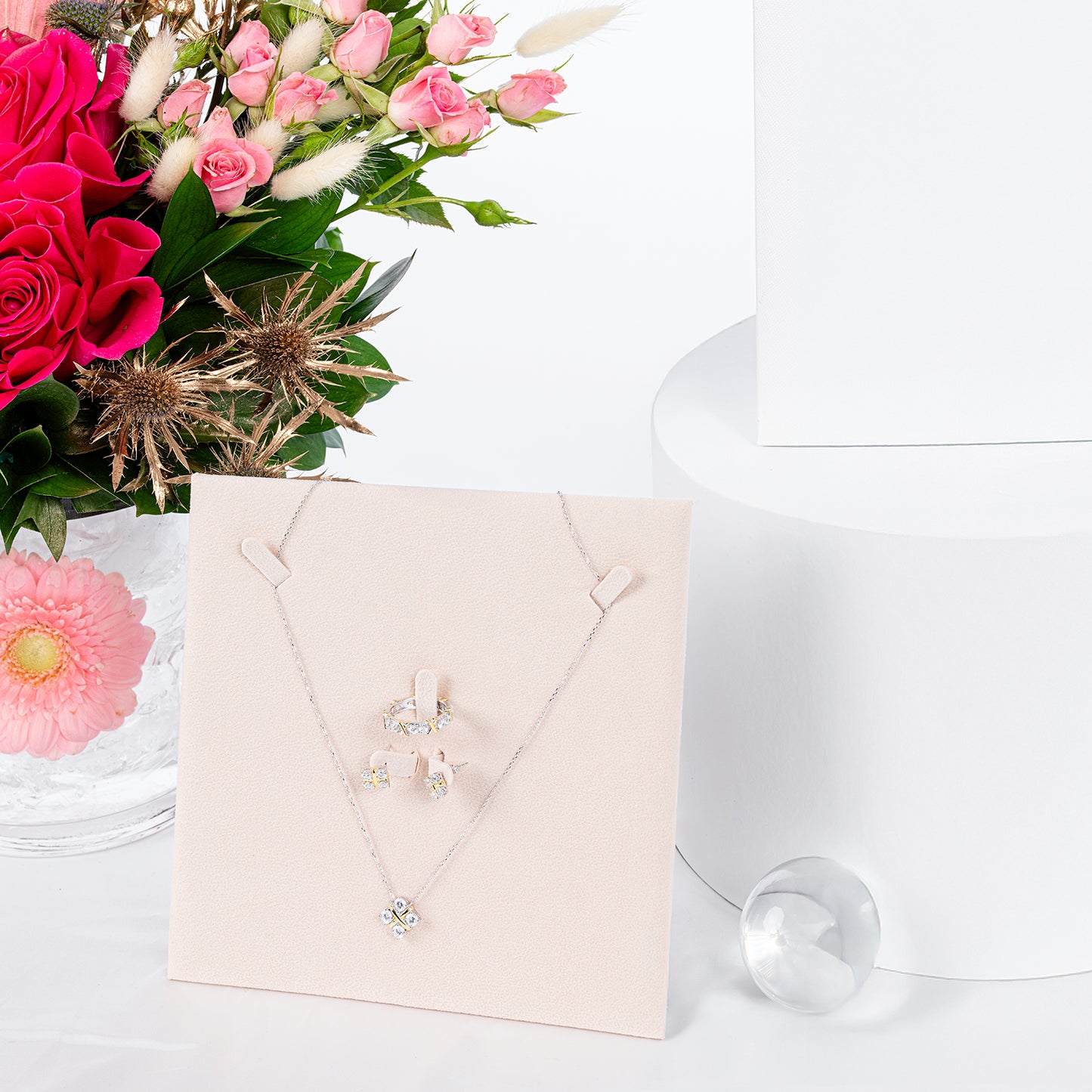 Exquisite Floral Charm with Sterling Silver Necklace Set