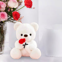 أناقة الورود الوردية والقرنفل الأحمر مع دمية دب لطيفة