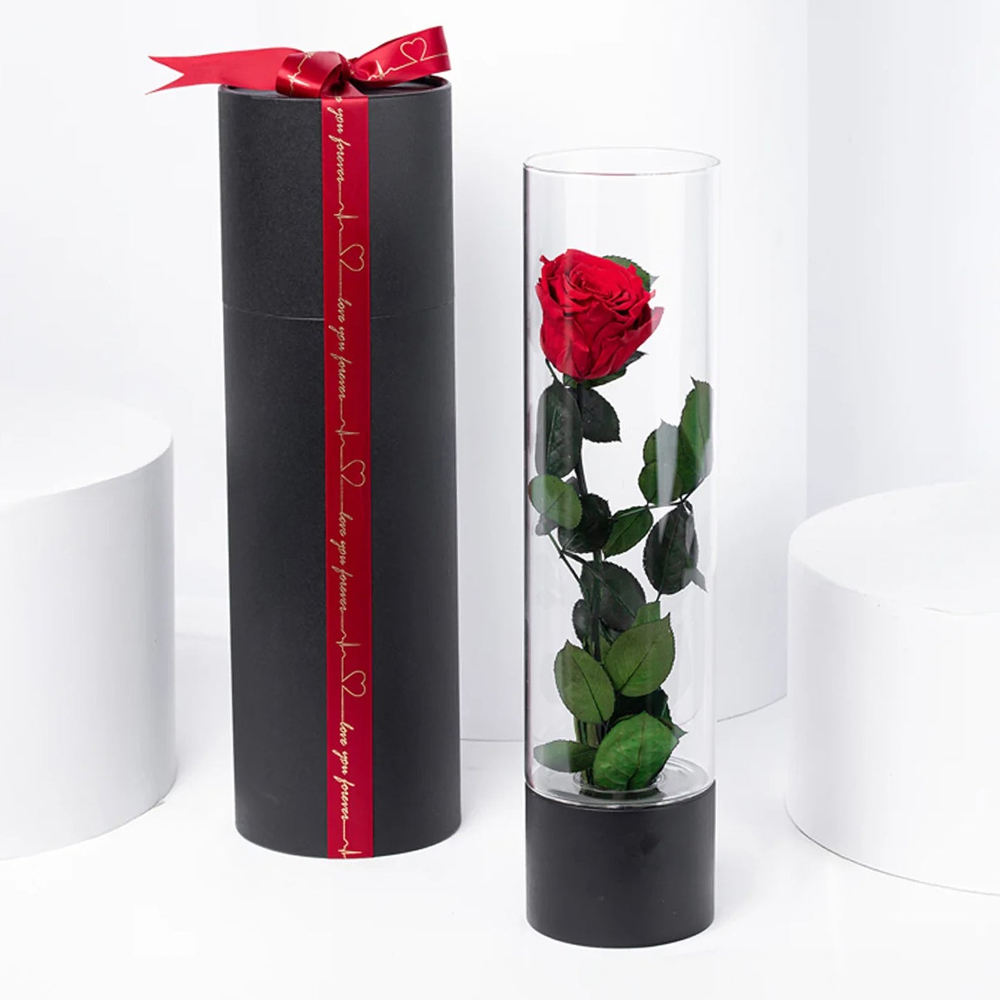 Exquisite Luxury Red Forever Rose in an Elegant Glass Vase