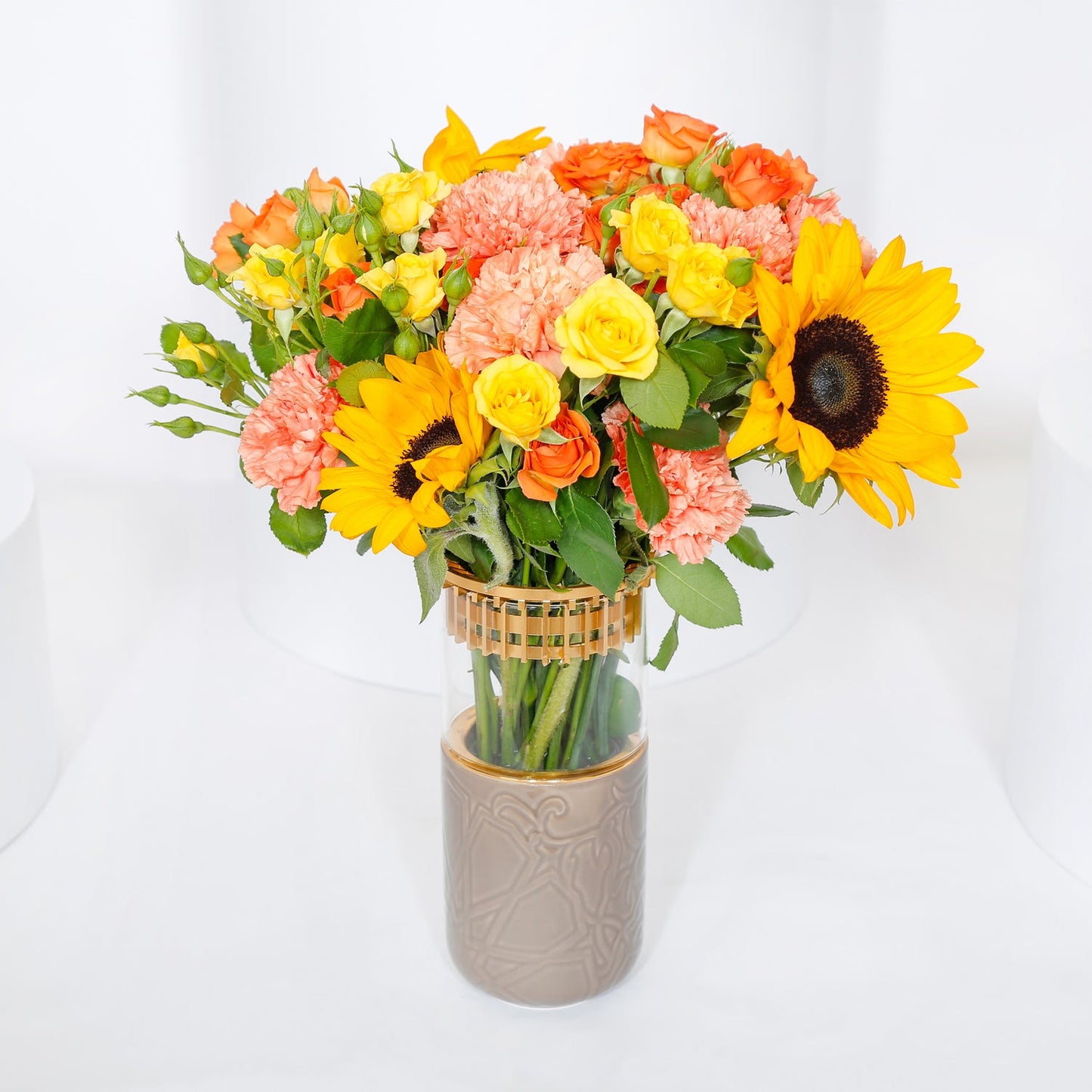 Warm Yellow Floral Elegance in a Luxury Brown Vase