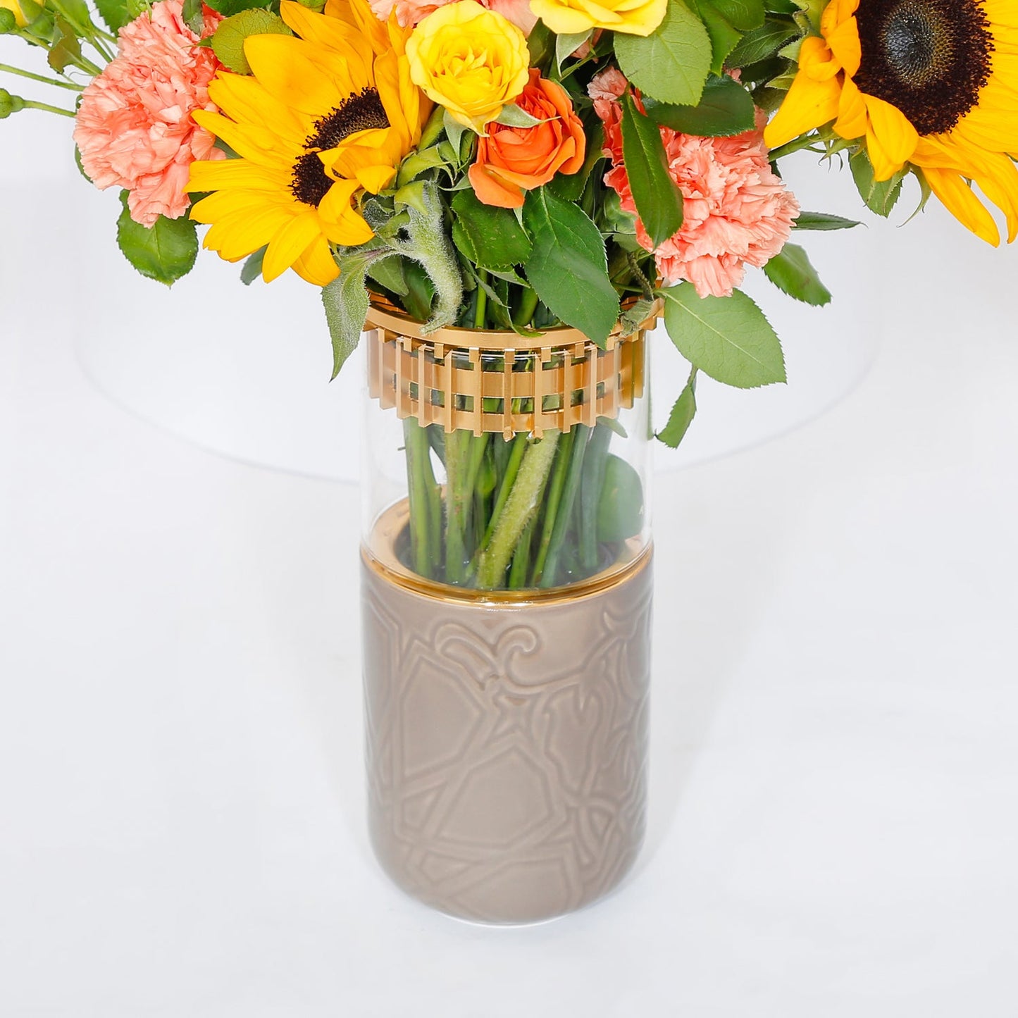 Warm Yellow Floral Elegance in a Luxury Brown Vase