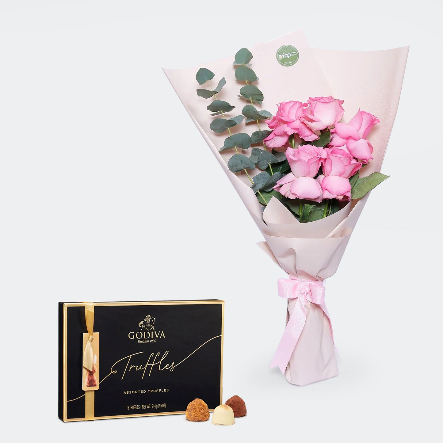 Luxurious Godiva Truffles & Elegant Pink Roses Bouquet - Perfect 15-Piece Assorted Gift