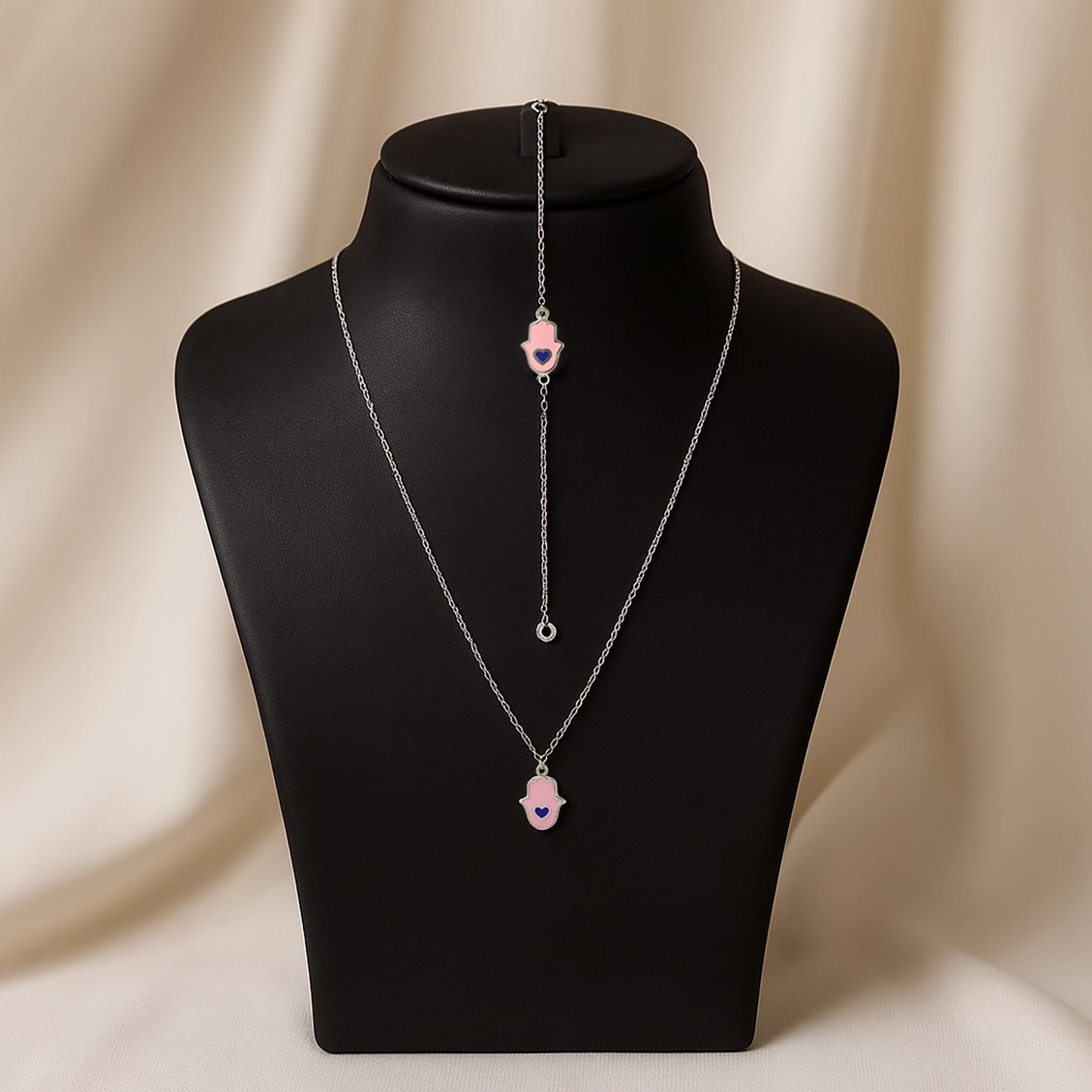 Hamsa Heart Necklace Set | Pink Edition