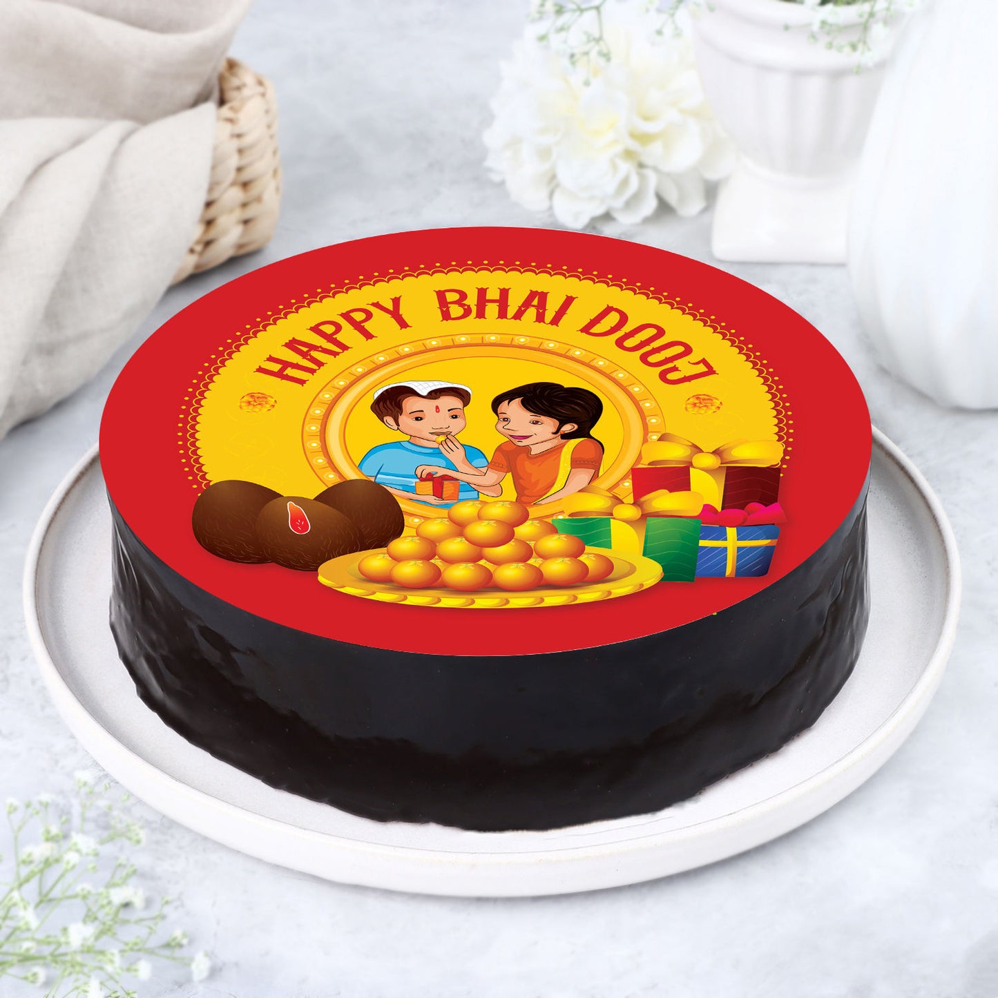 Delicious Half Kg Happy Bhai Dooj Chocolate Cake - Perfect for Celebrations