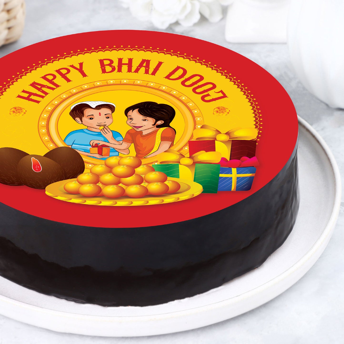 Delicious Half Kg Happy Bhai Dooj Chocolate Cake - Perfect for Celebrations