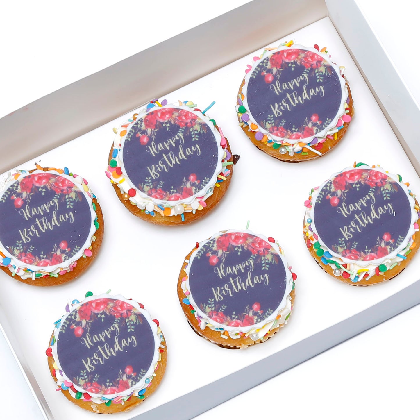 Delicious Chocolate Happy Birthday Cupcakes - 6 Pieces