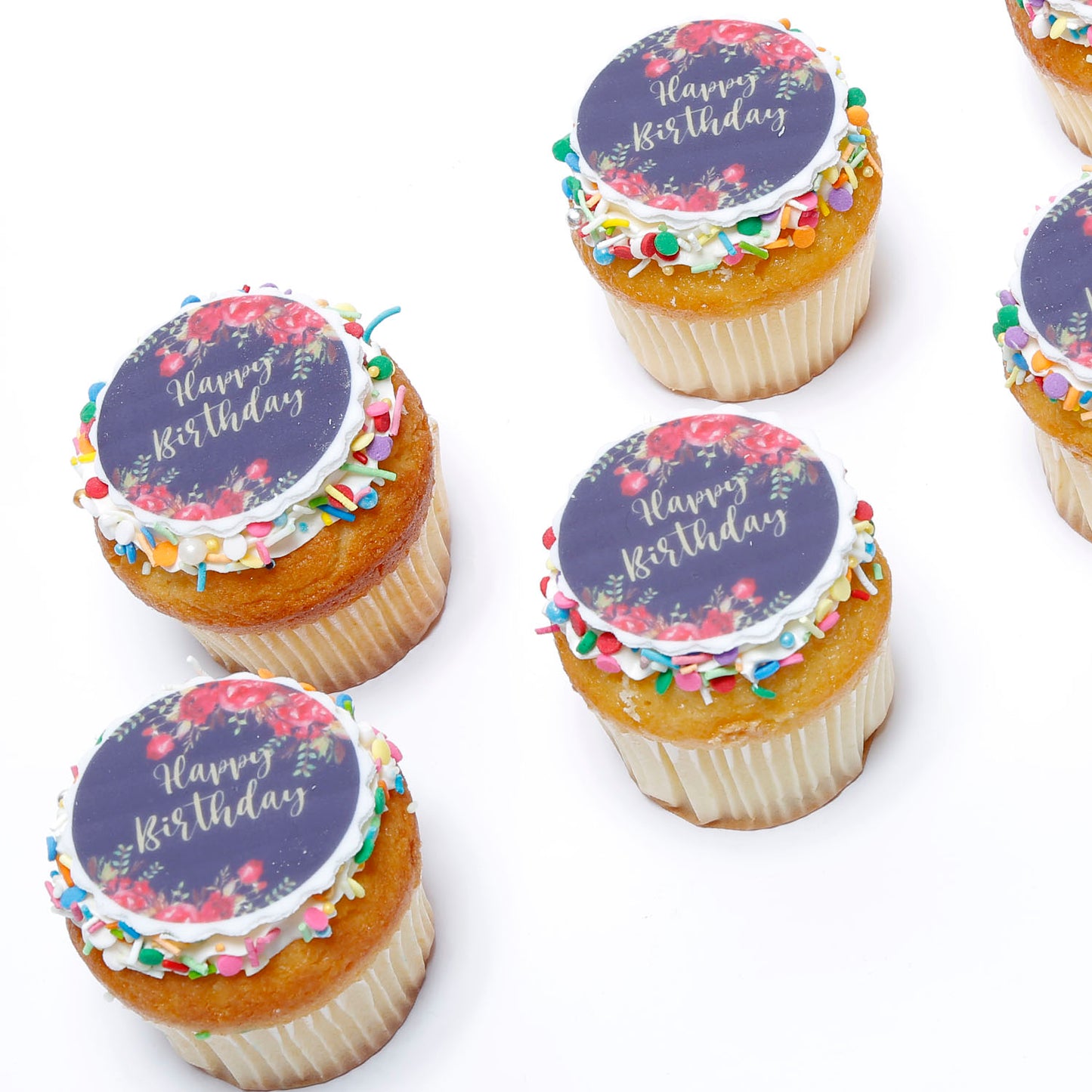 Delicious Chocolate Happy Birthday Cupcakes - 6 Pieces