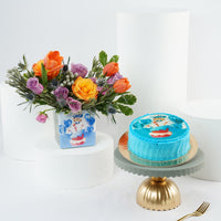 Vibrant Birthday Celebration Flower Vase with Vanilla Cake