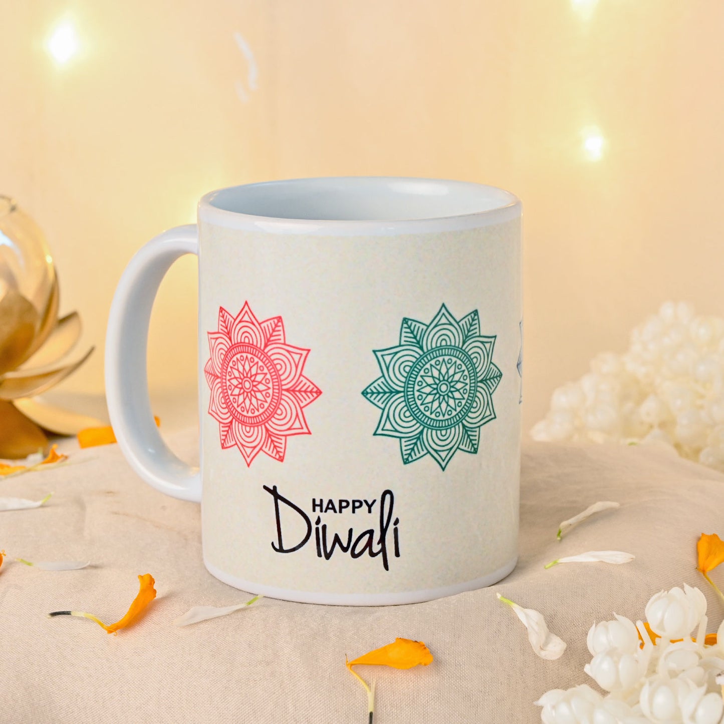 Festive Happy Diwali Ceramic Mug – Black, 325ml