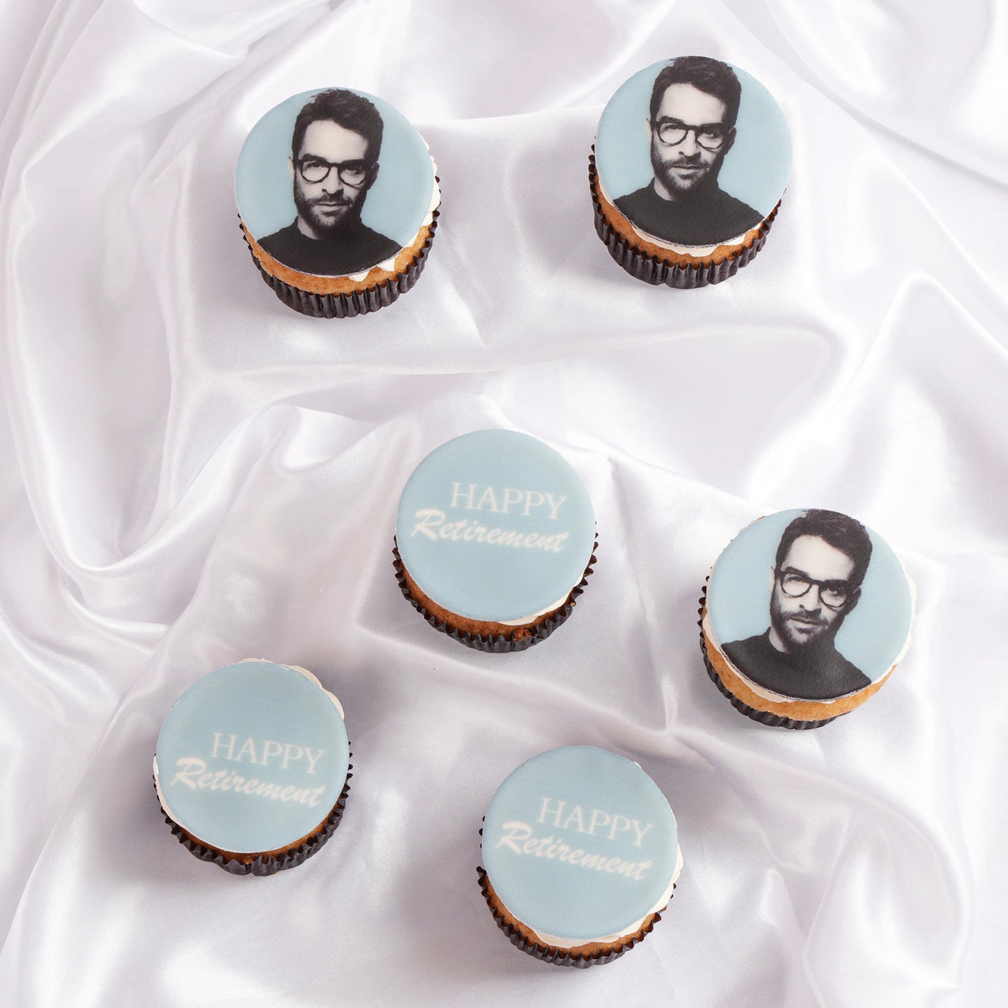 Celebrate with Happy Retirement Blue Theme Chocolate Cupcakes - Set of 6