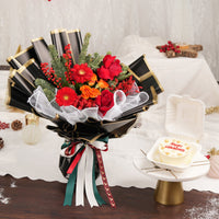 باقة العطلات الاحتفالية وكعكة بنتو بالشوكولاتة