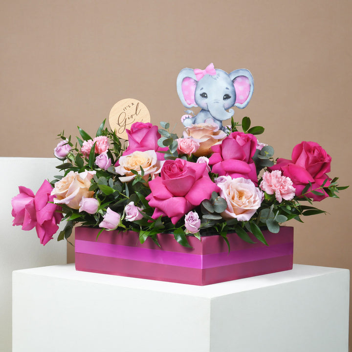 Charming It's a Girl Flower Arrangement in Wooden Box