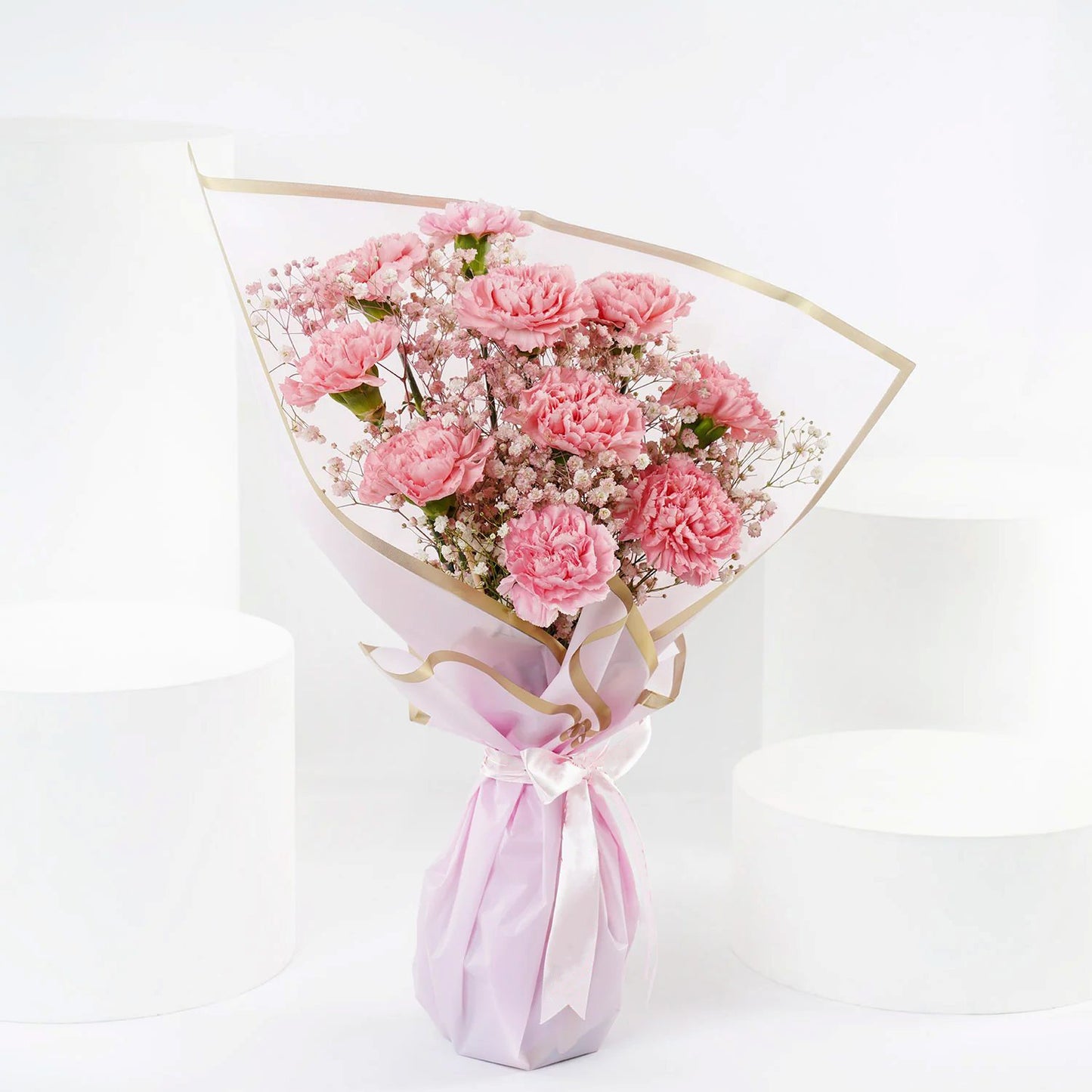 Lavender Glow: Elegant Pink Carnation & Gypso Bouquet