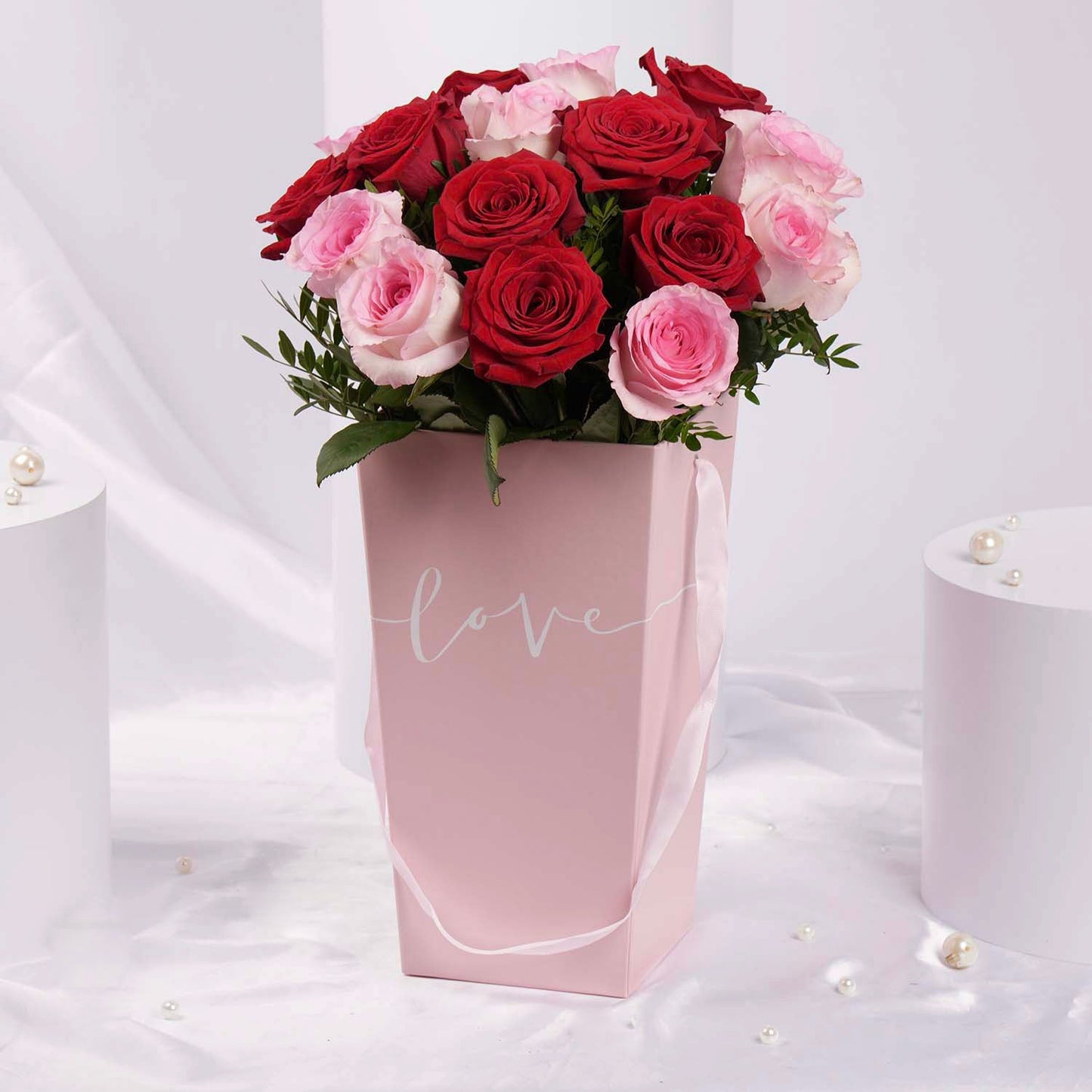 Romantic Love Medley Roses in Elegant Pink Box