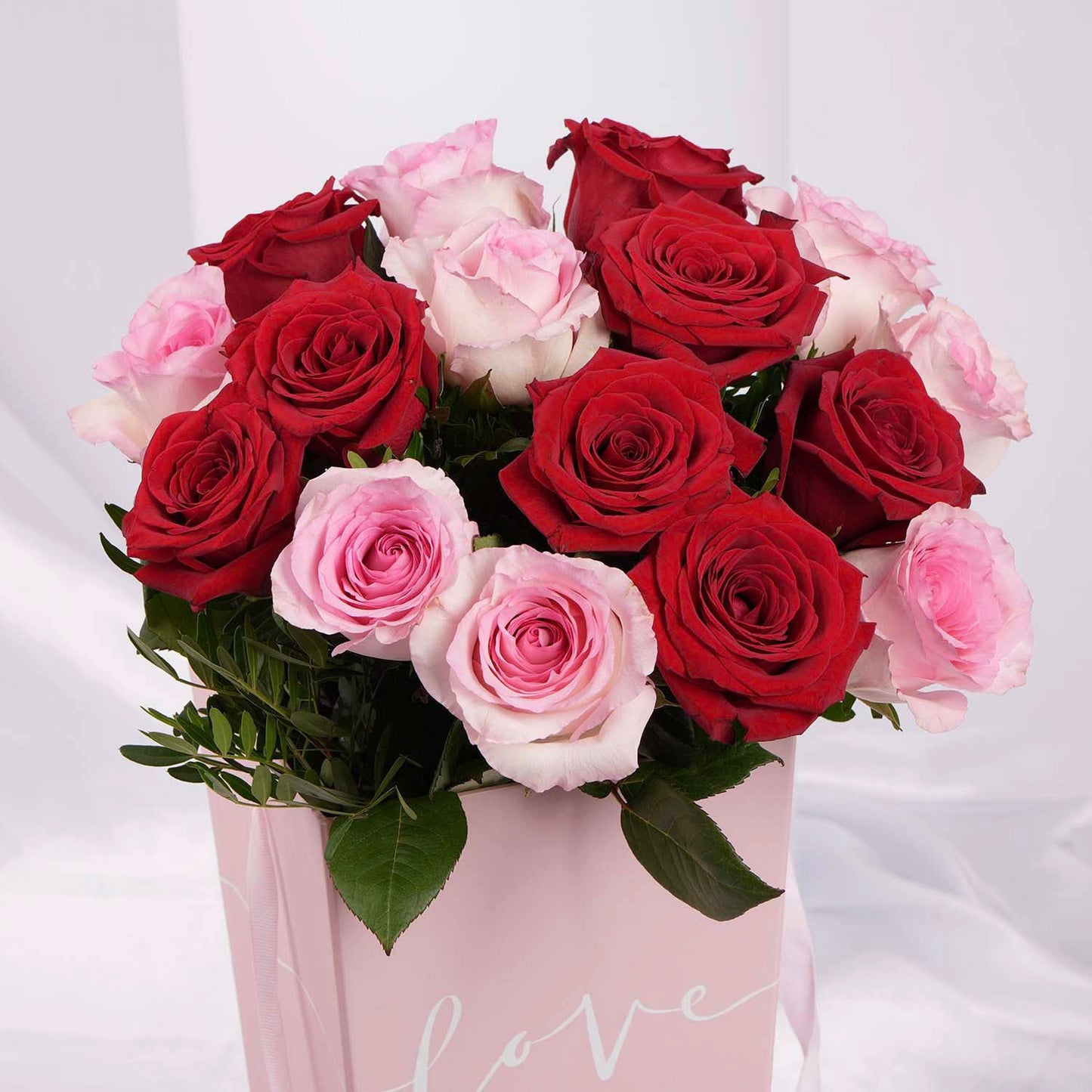 Romantic Love Medley Roses in Elegant Pink Box