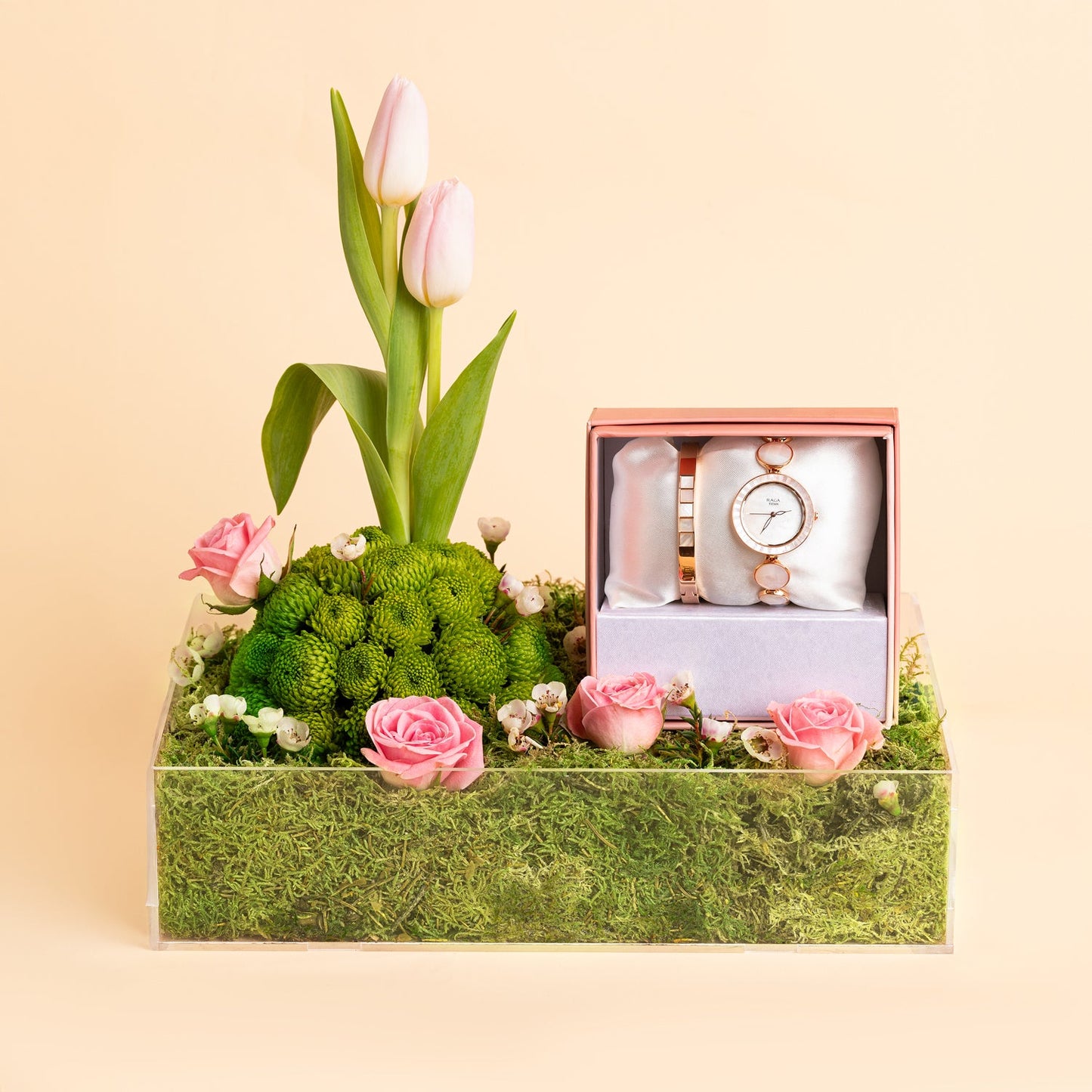 Loverly Roses in a Box With Titan Raga Power Pearls Quartz Analog Watch for Women