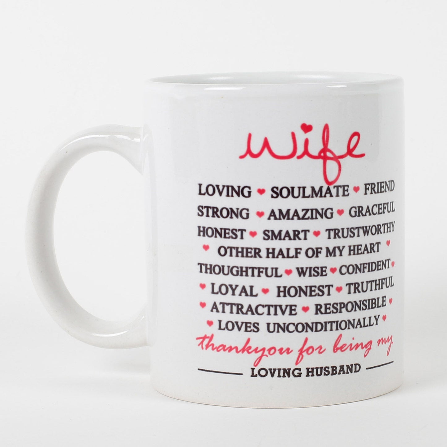 Loving Wife Ceramic White Mug with Heartfelt Words