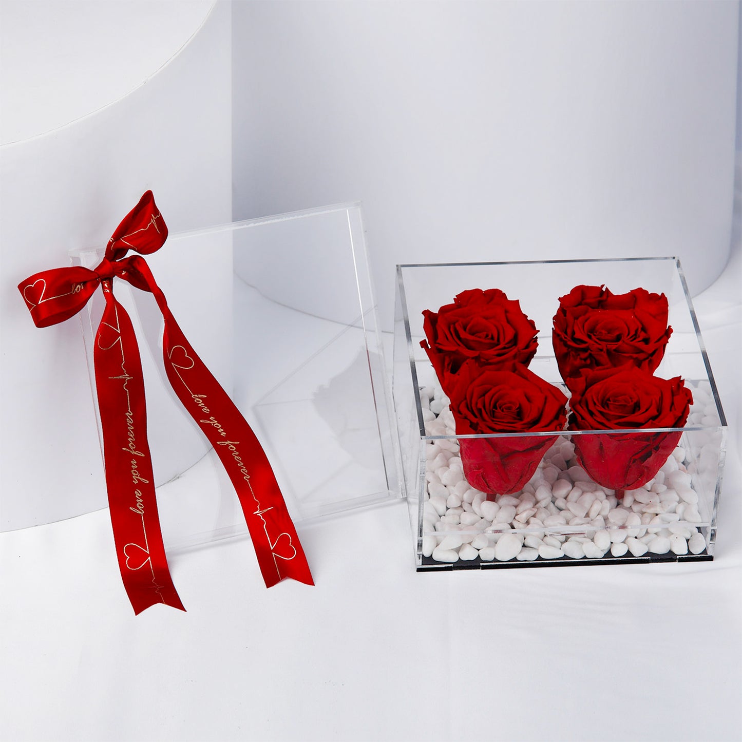 Luxurious Red Velvet Forever Roses in Elegant Transparent Box