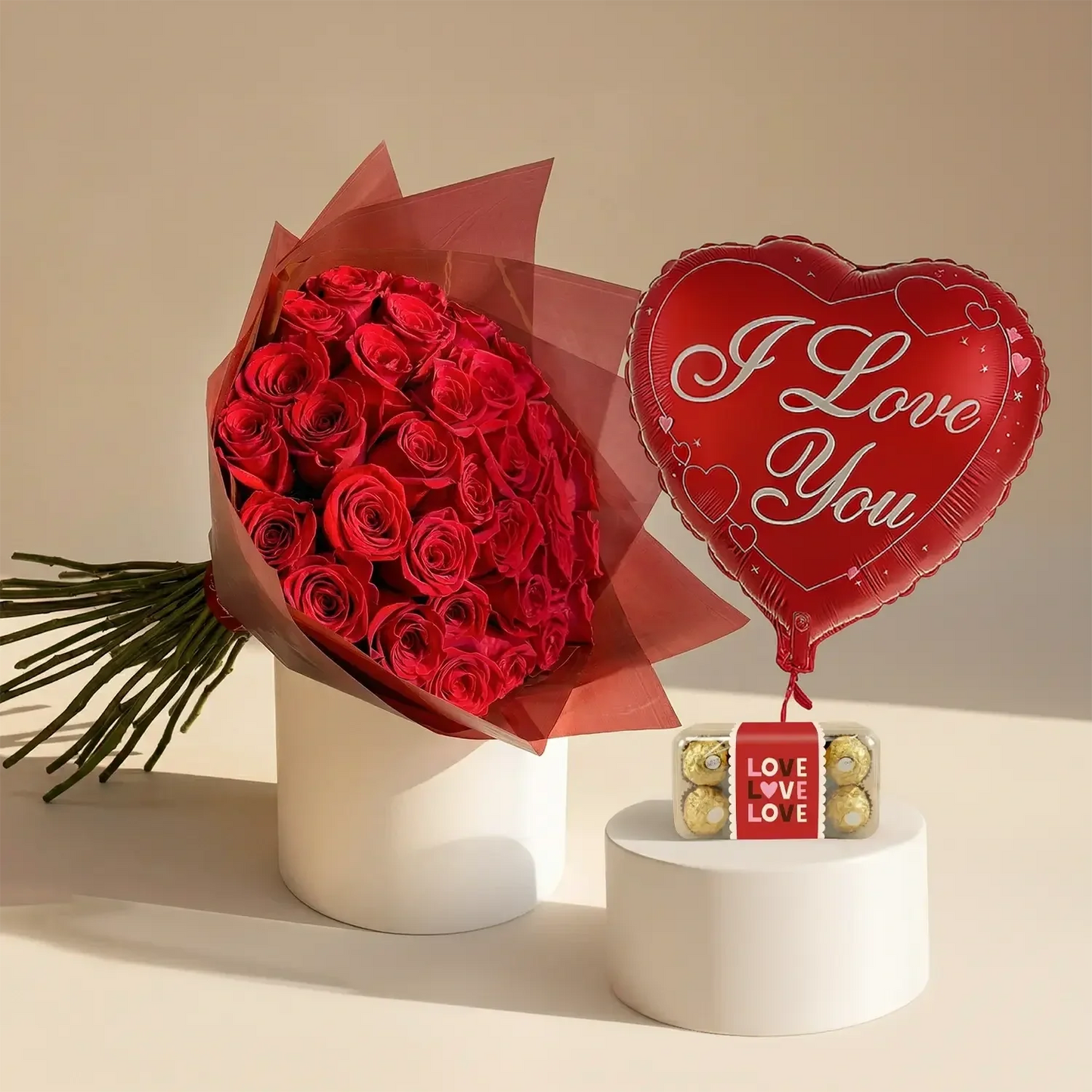 Exquisite Red Roses with Ferrero Rocher & Love Balloon Surprise