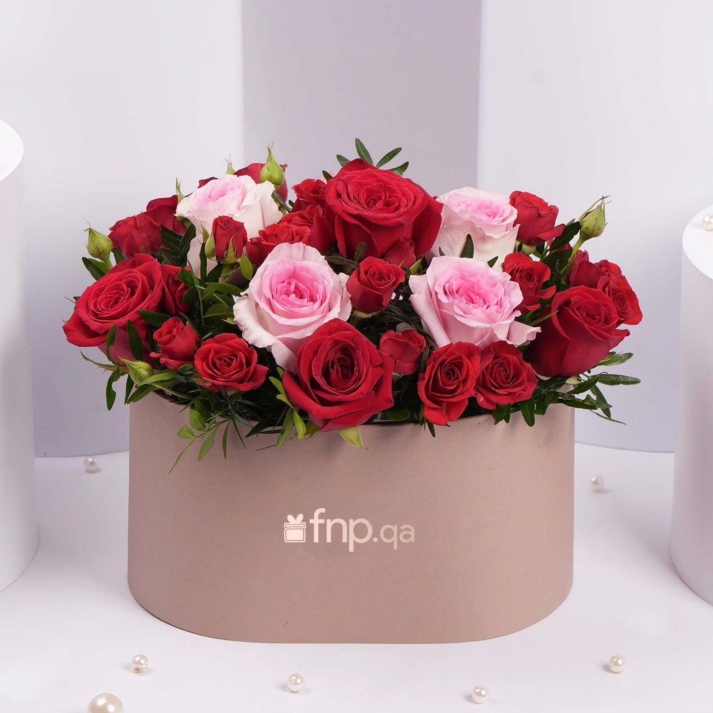 Majestic Rose Ensemble: Luxurious Floral Arrangement in Pink Oval Box