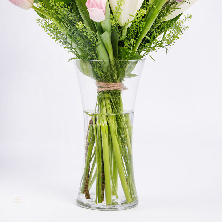 Elegant Medley of Lilies and Tulips in Glass Vase