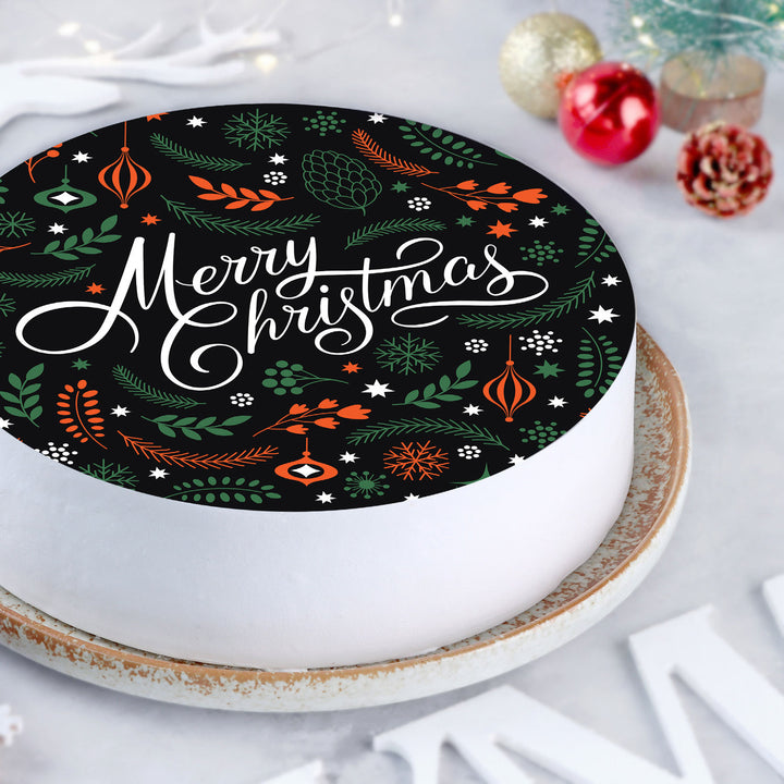 Festive Merry Christmas Pineapple Chocolate Photo Cake - Half Kg Delight