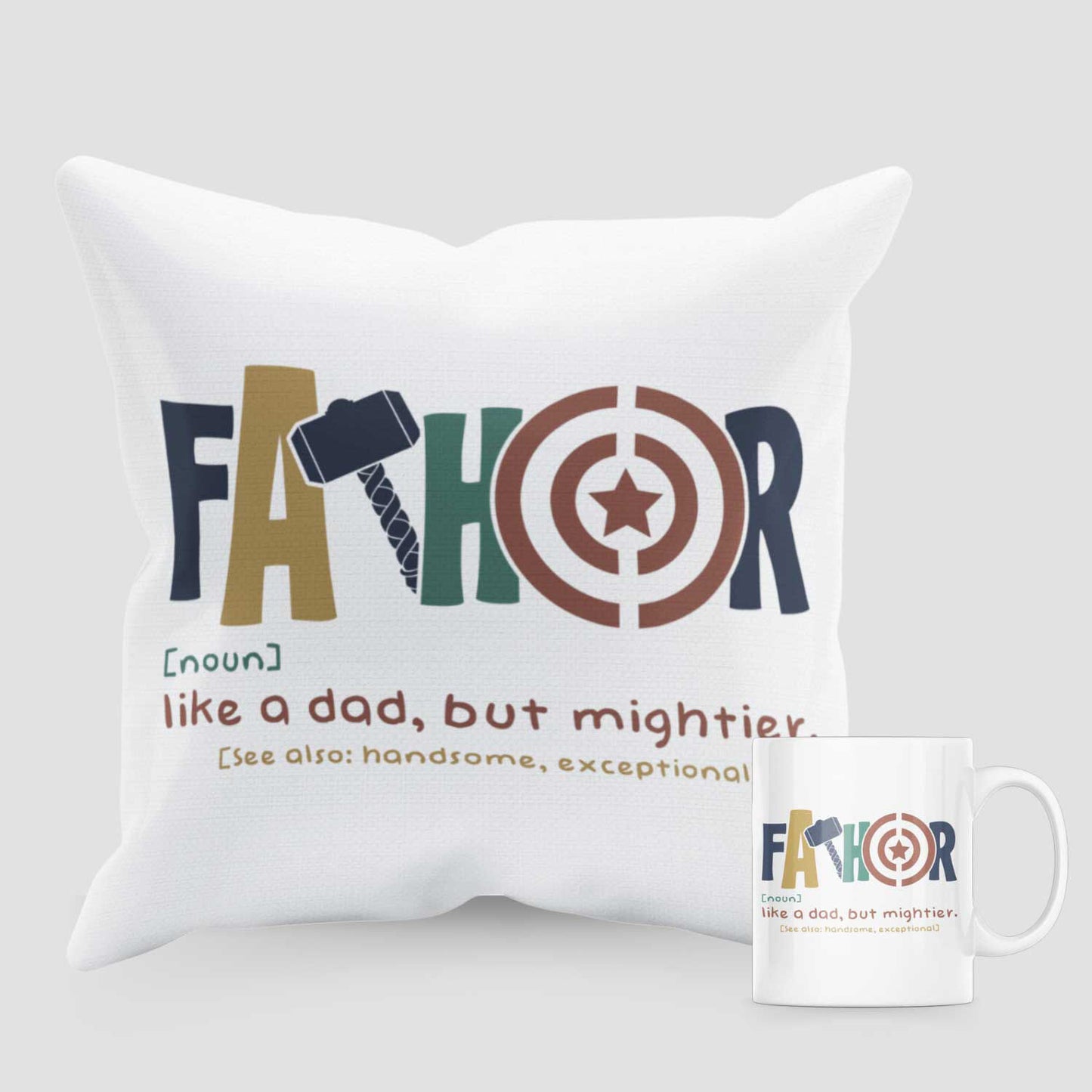 Mightier Dad Cushion and Mug Set - Perfect Gift for Super Dads