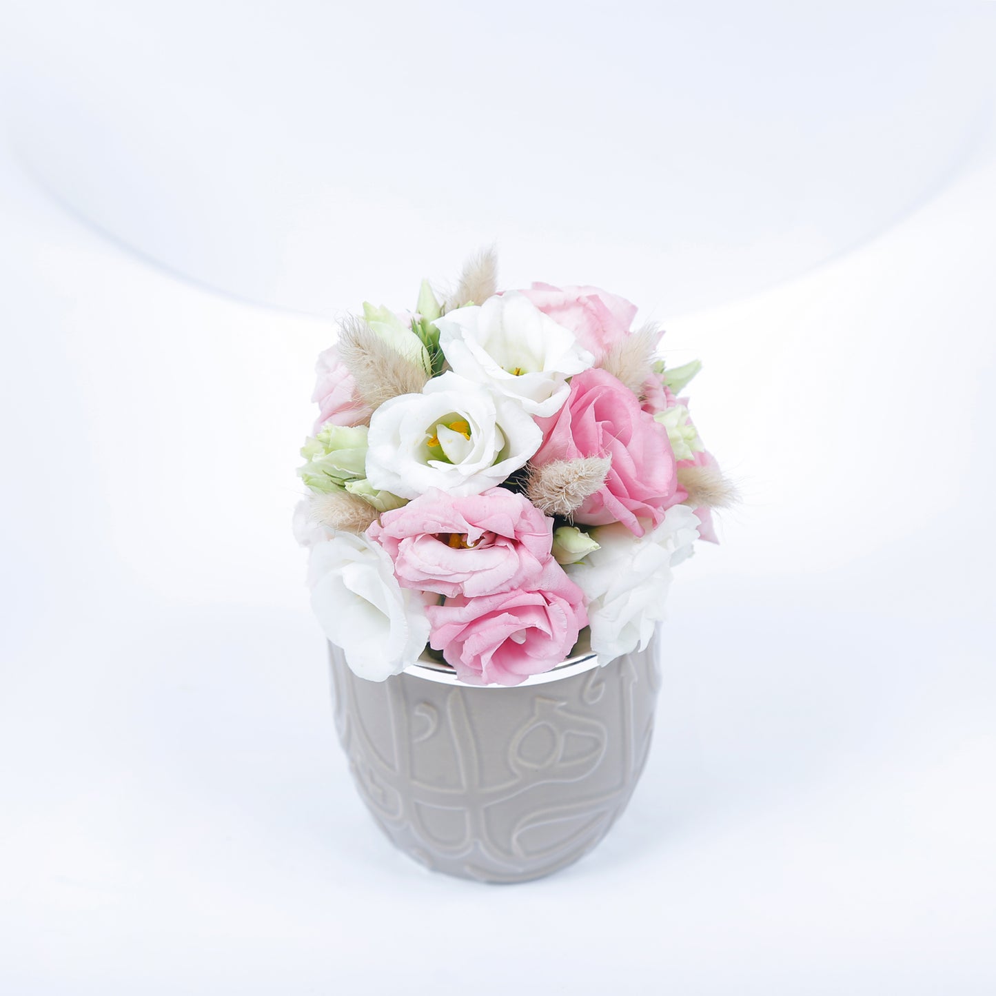 Mint Blooms Home Candle with Pink and White Lisianthus Arrangement