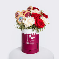 Qatar National Day Celebration Roses & Gourmet Cookies Box