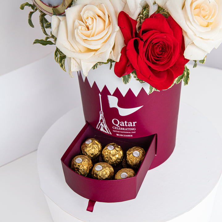 Qatar National Day Celebration Roses & Gourmet Cookies Box